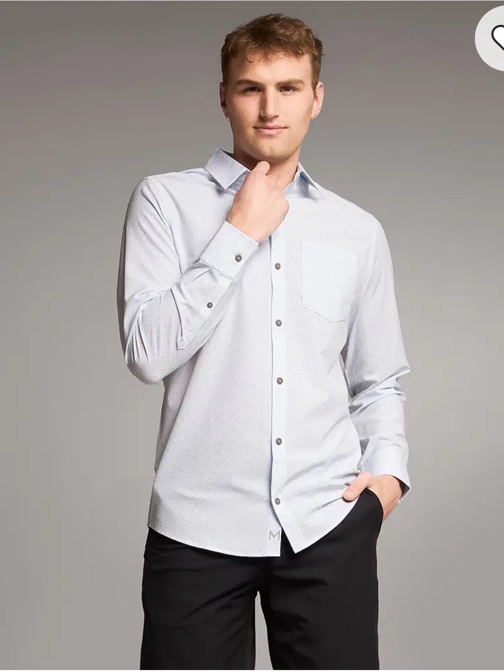 Buckle Maven Men's Long-Sleeve White Micro-Pattern Button-Down Performance Shirt